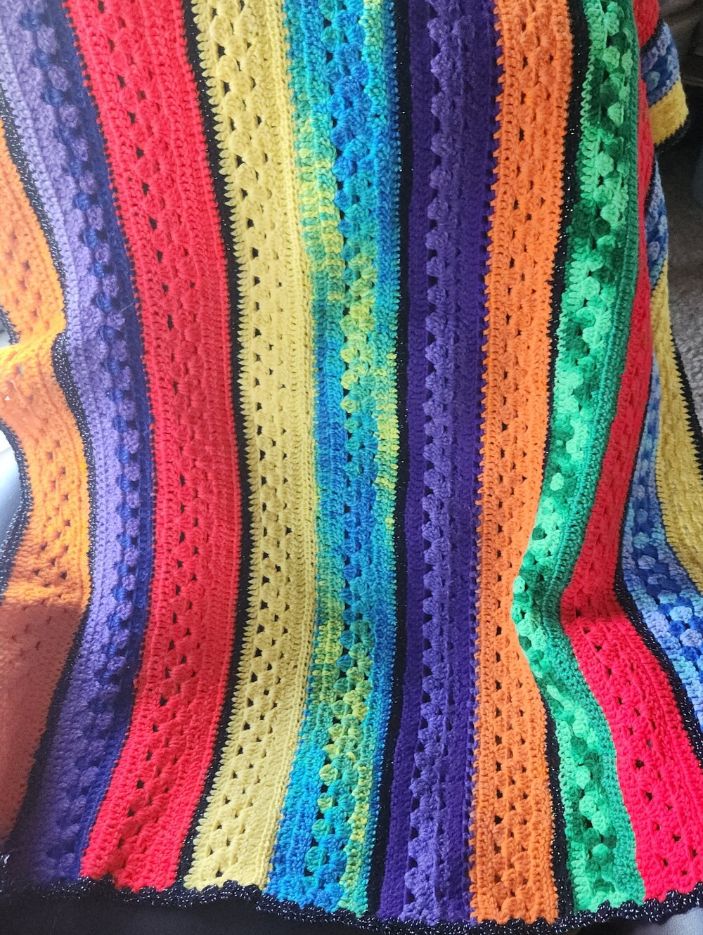 Handmade Multicolor Crochet Lap Afgan Or Baby Blanket - Vibrant Rainbow Stripes